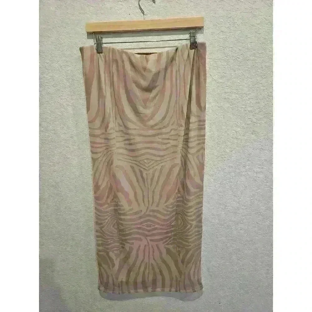Afrm AFRM Felix Power Mesh Skirt In Nude Placement Zebra plus Size xl